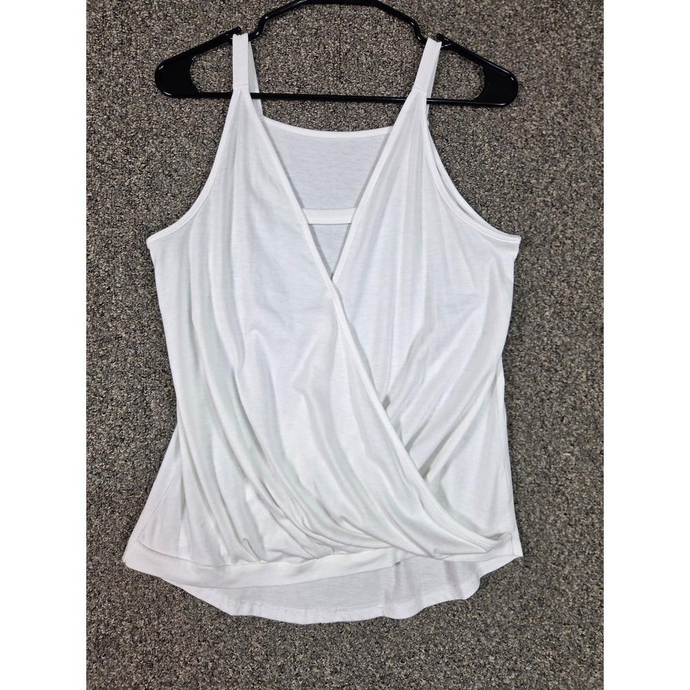 Unbranded Tank Top Women Medium White Surplice Wrap Front Sleeveless Draped - Picture 1 of 9